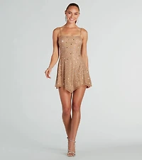 Pretty Shimmer Rhinestone Mesh Mini Party Dress