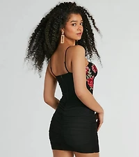 Floral Crush Sweetheart Applique Mesh Mini Dress