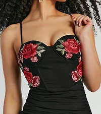 Floral Crush Sweetheart Applique Mesh Mini Dress