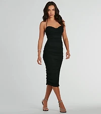 Stunning Destiny Asymmetrical Slit Bodycon Midi Dress