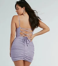 Sparkle Avenue Lace-Up Glitter Mini Dress