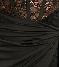 Exquisite Sultry Lace Bustier Wrap Bodycon Mini Dress