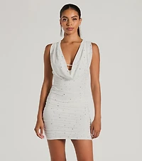 Speechless Admirers Cowl Neck Rhinestone Mini Dress