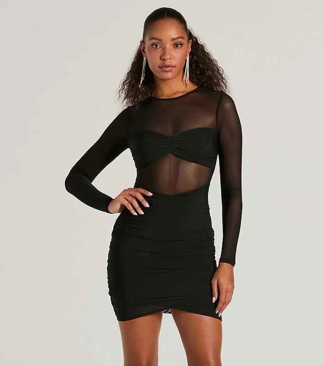 fallen angel mesh long sleeve mini dress in black Luxury Couture Beaded Black Formal Dress – The Dress Outlet main image 1