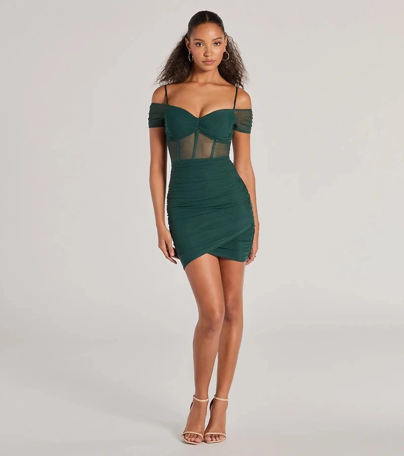Elegant Existence Cold Shoulder Mesh Mini Dress