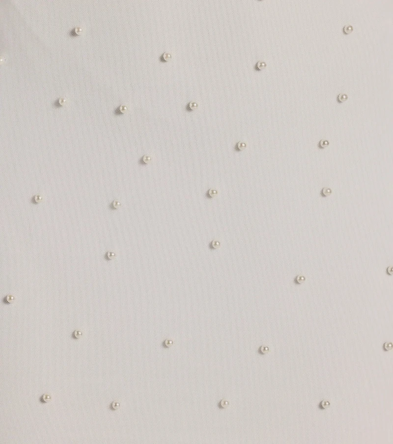 Upscale Company Cowl Halter Faux Pearl Mini Dress