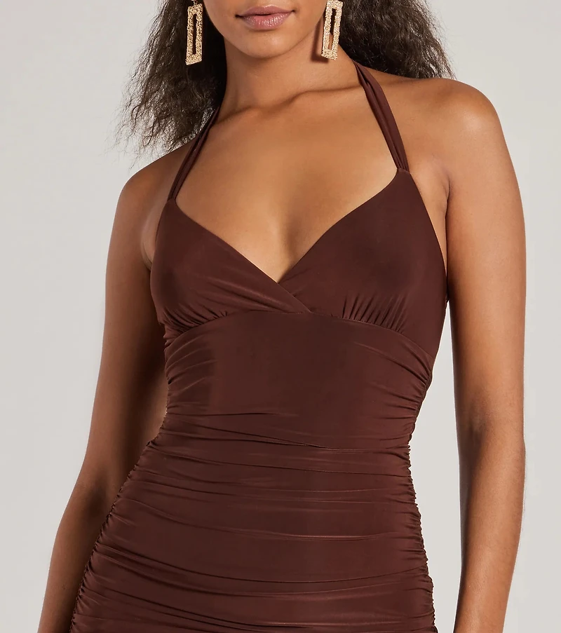 Serving Looks Ruched Knit Bodycon Mini Dress