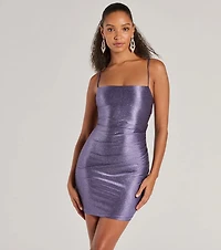 Glitzy Mood Glitter Satin Lace-Up Mini Dress