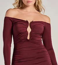 So Sultry Off-The-Shoulder Plunge Cutout Mini Dress