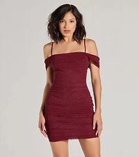 Glam Affair Cold-Shoulder Glitter Mesh Mini Dress