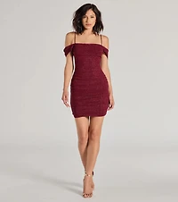 Glam Affair Cold-Shoulder Glitter Mesh Mini Dress
