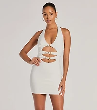 Bold Cutie Halter Buckle Crepe Mini Dress