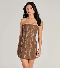 Western Baddie Strapless Lace-Up Mini Dress
