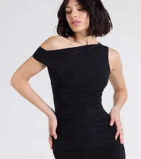 Chic Icon Ruched Knit Off-Shoulder Mini Dress