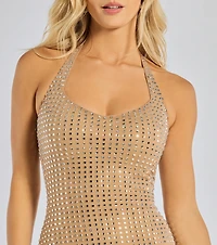 Glam Diva Rhinestone Mesh Bodycon Mini Dress