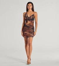 Fierce Look Animal Print Mesh Halter Mini Dress