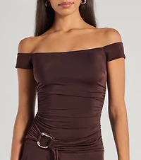 Trendy Fab Off-The-Shoulder Belted Mini Dress