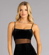 Velvet Motion Mesh Cutout Mini Dress