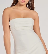 Chic Amore Strapless Pleated Satin A-Line Mini Dress