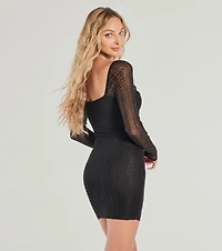 Date Night Long Sleeve Rhinestone Mesh Mini Dress