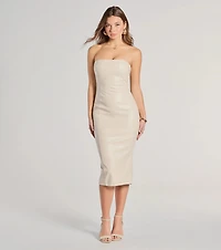 Rooftop Vibe Strapless Faux Leather Midi Dress