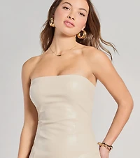 Rooftop Vibe Strapless Faux Leather Midi Dress