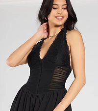Style So Chic Lace Halter Chiffon Skater Dress