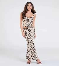 Romantic Aura Flocked Floral Mesh Bustier Top