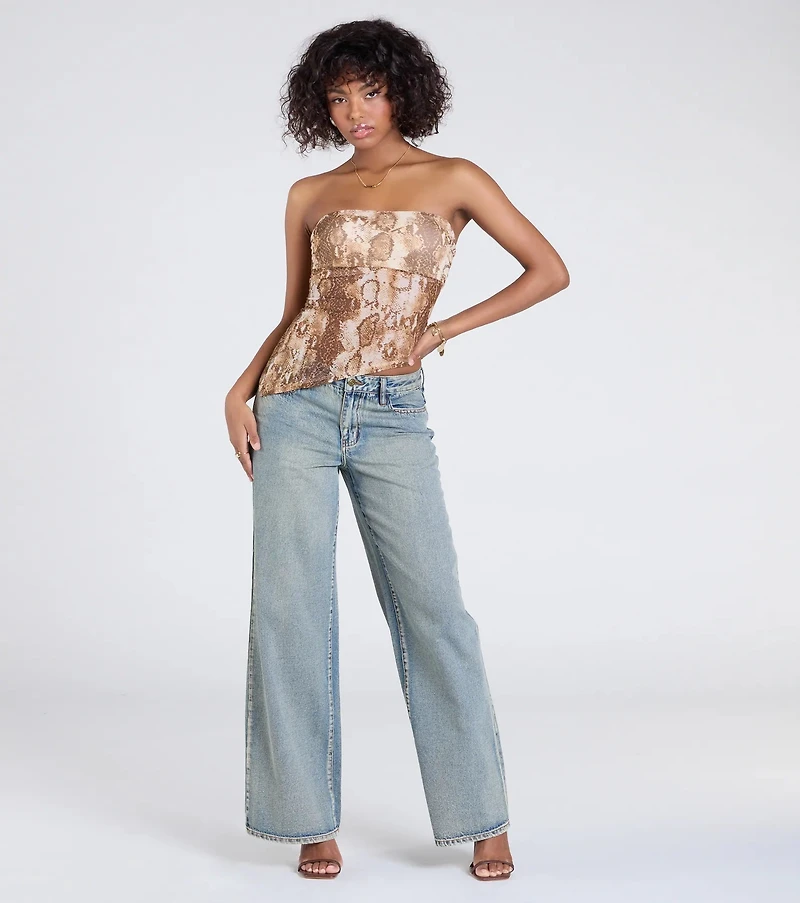Hiss And Tell Snake Print Mesh Crop Top