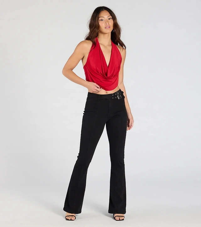 Take The Plunge Sleeveless Halter Crop Top