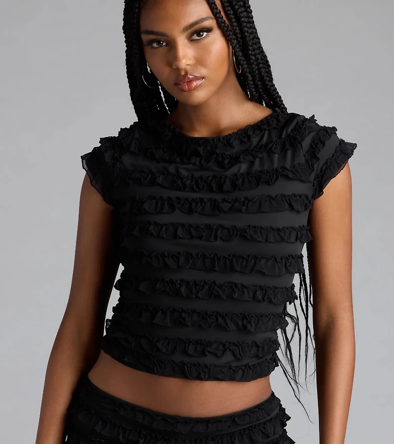 Summer Spice Lace-Up Ruffle Crop Top