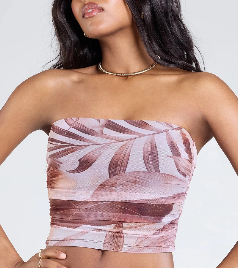 Tropical Energy Strapless Crop Top
