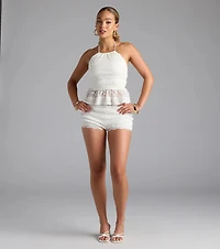 Eyes On You Halter Strappy Back Lace Top