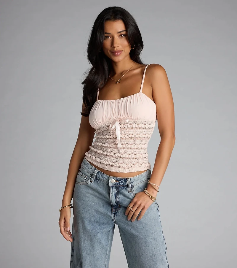 Sweet Talk Bow Lace Cami Top