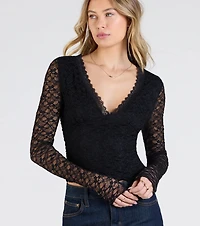 Tempting Allure Long Sleeve Lace Crop Top