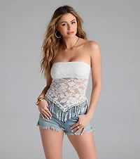 Play My Song Lace Fringe Crop Top