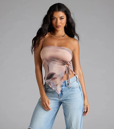 New Babe Strapless Slit Abstract Crop Top