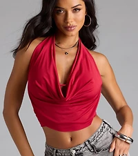Take The Plunge Sleeveless Halter Crop Top