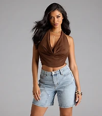 Take The Plunge Sleeveless Halter Crop Top