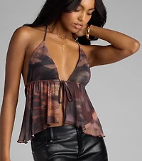 Spill The Secrets Abstract Print Halter Top