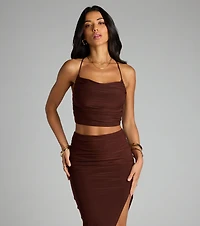 Always Happy Hour Cowl Neck Crop Top