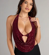Party Diva Cropped Rhinestone Halter Top