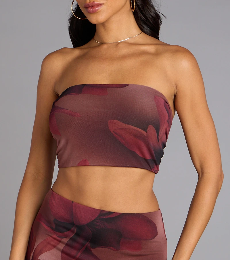 Blooming Allure Floral Mesh Cutout Tube Top