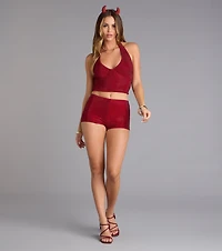 Shine Check Rhinestone Halter Crop Top