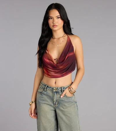 Bold Flow Cowl Halter Crop Top