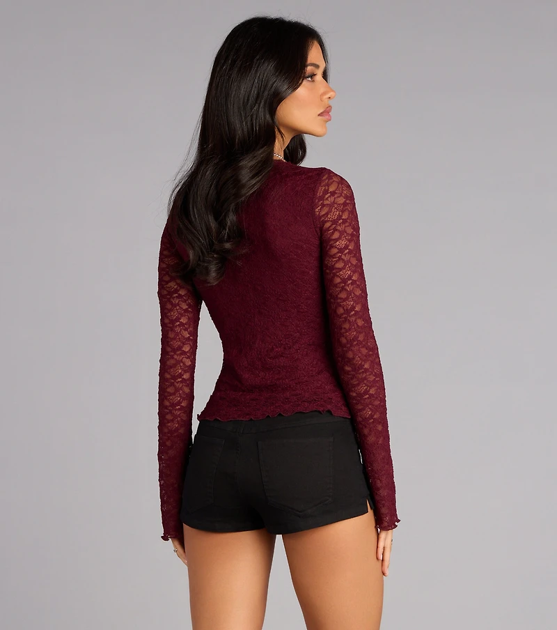 Glam Flair Long Sleeve Lace Top
