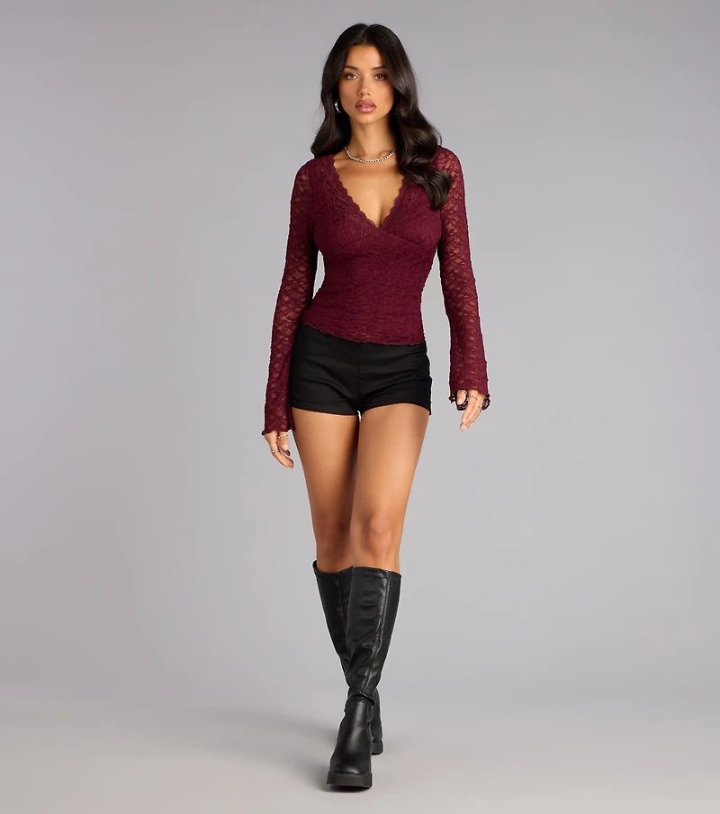 Glam Flair Long Sleeve Lace Top