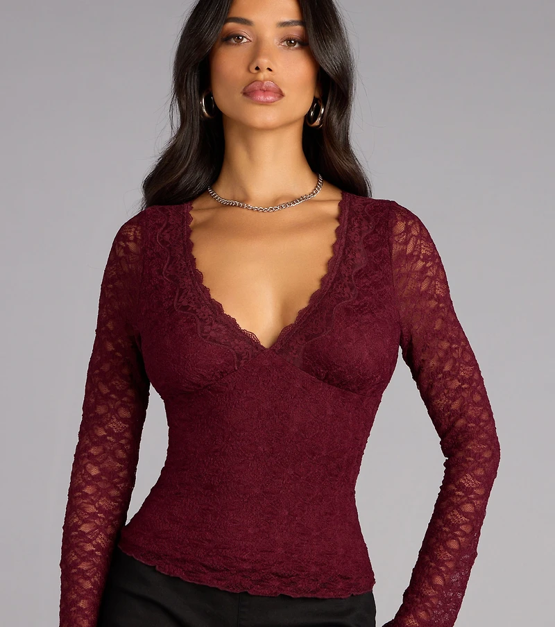 Glam Flair Long Sleeve Lace Top