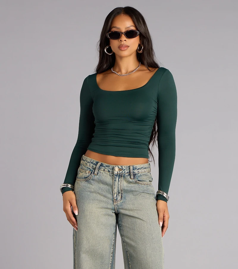 Elevated And Cute Long Sleeve Ruched Crop Top