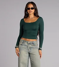 Elevated And Cute Long Sleeve Ruched Crop Top